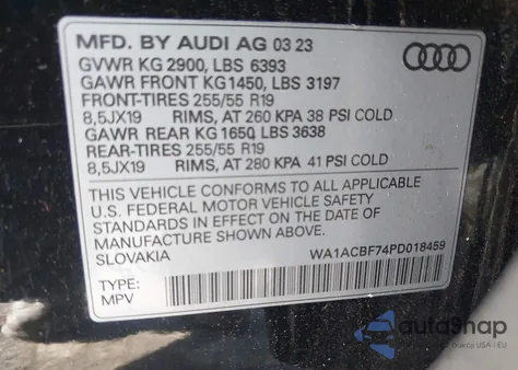 2023 Audi Q7 Premium 45 Tfsi Quattro Tiptronic из США, поврежденный, VIN WA1ACBF74PD018459